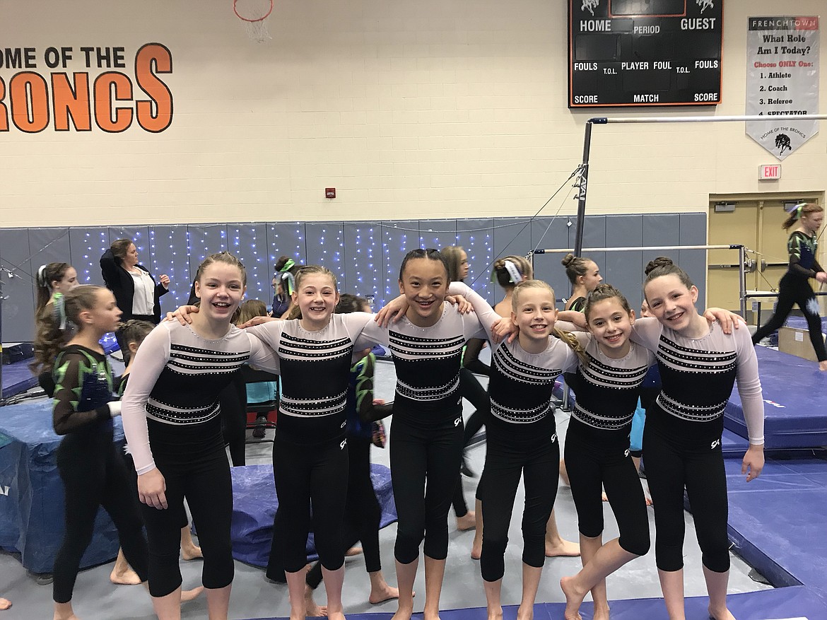 Courtesy photo
The Avant Coeur Gymnastics Xcel Golds took 2nd place as a team at the Mismo Magical Meet in Missoula. From left are Sarah Hudson, Kenzie Thompson, WuYi Walters, Alyssa Caywood, Jasmine Quagliana and Maya Duce.