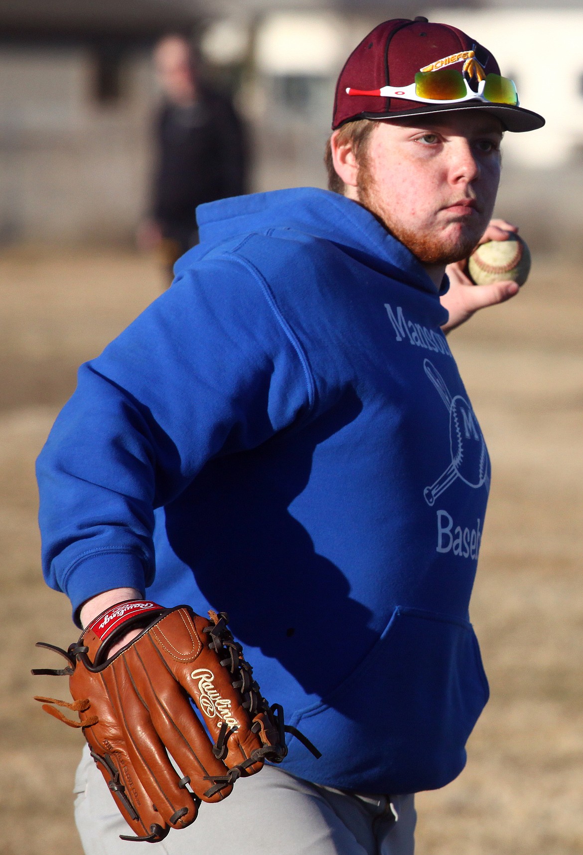 Rodney Harwood/Columbia Basin HeraldManson transfer Caleb Rossell makes the play to first during a Moses Lake bunt drill during Tuesday's practice.