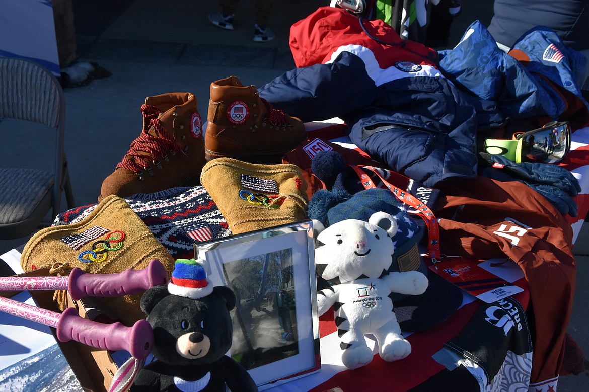 A table outside the O&#146;Shaughnessy Center holds a few mementos from Maggie Voisin&#146;s slopestyle career. (Heidi Desch/Whitefish Pilot)