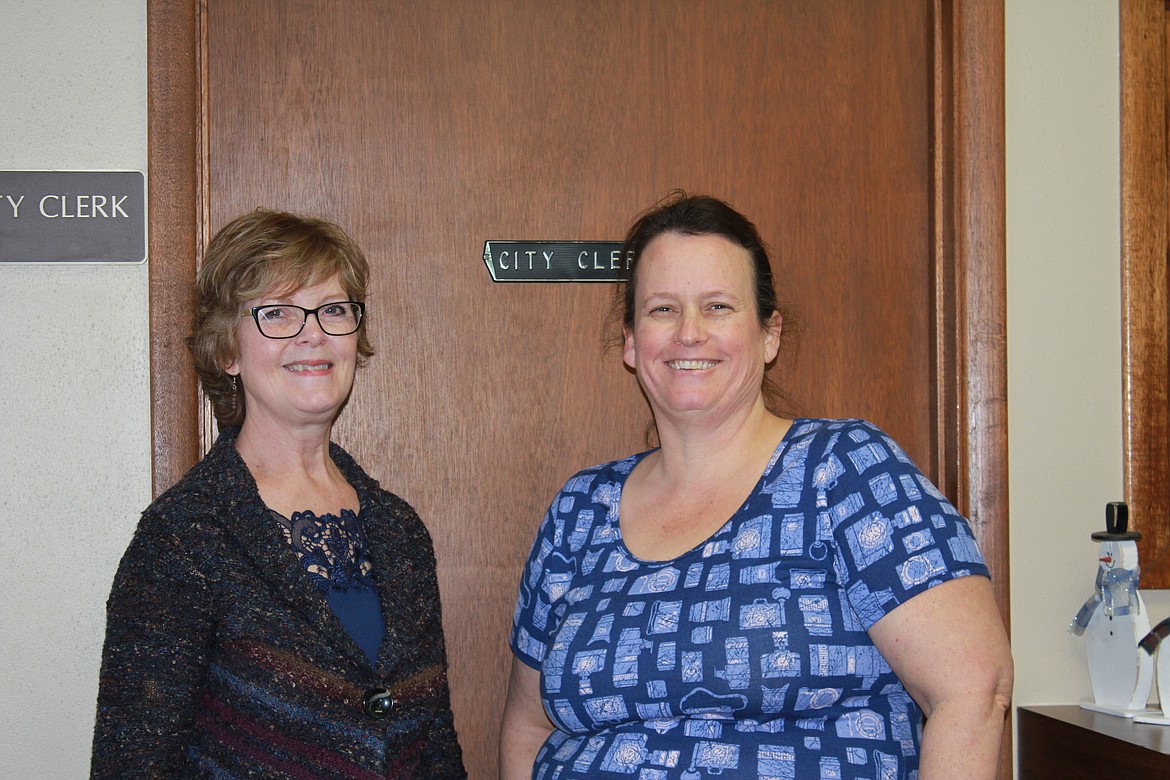 Photo by Tanna Yeoumans
Kris Larson, left, stepped down and Colleen Garrigan has stepped in to fill the Bonners Ferry City Clerk position.