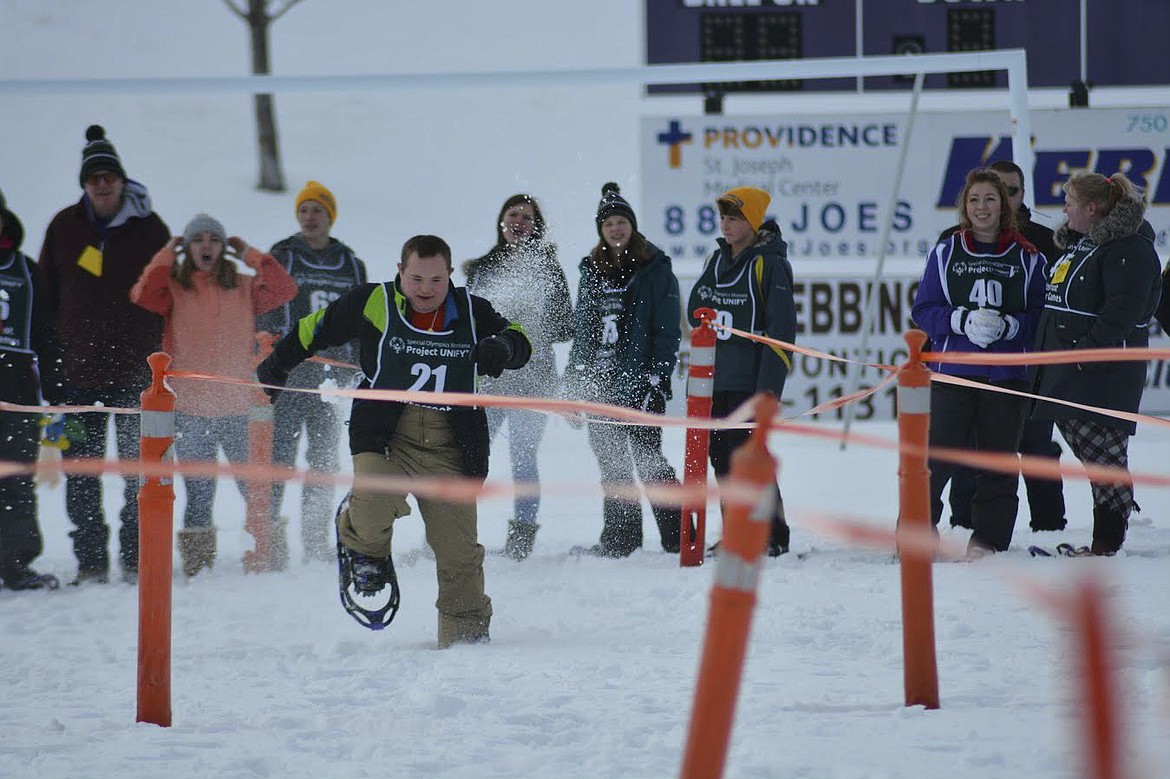 RONAN HIGH School student Dothan Stene participates at a snowshoe event hosted at Polson High School on Feb. 26. (Photo courtesy of Rose Gurul&eacute;)