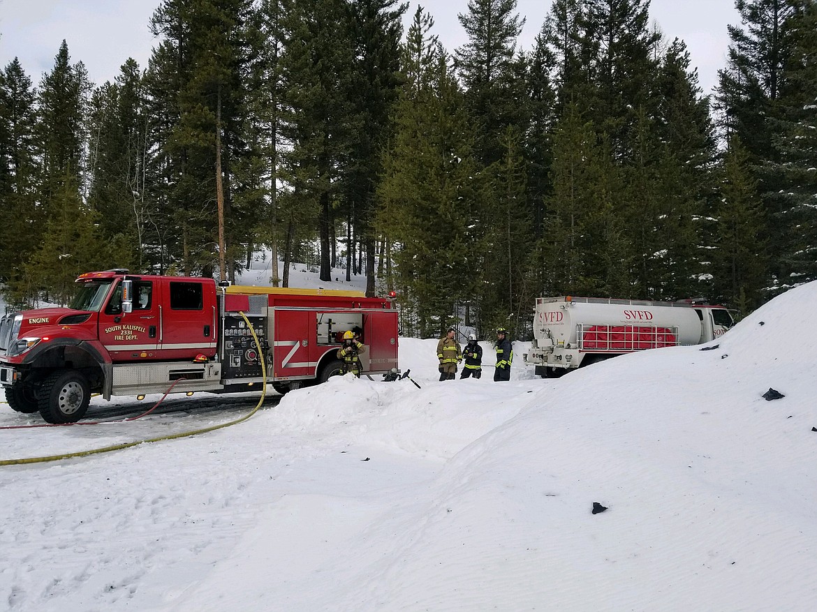 Firefighters respond to a structure fire on Patrick Creek Road south of Kalispell on Thursday, March 1. (South Kalispell Fire photo)