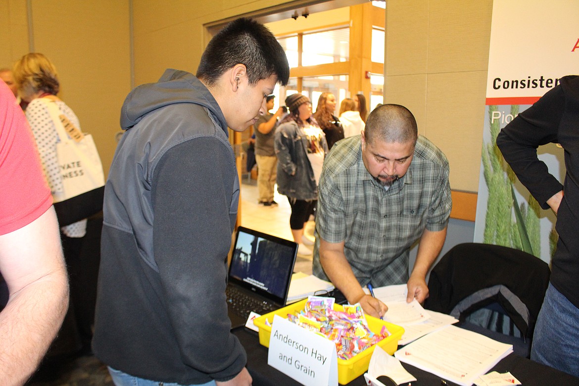 Cheryl Schweizer/Columbia Basin Herald
Employers were hiring for summer jobs at the 2018 Job and Career Fair at Big Bend Community College Thursday.