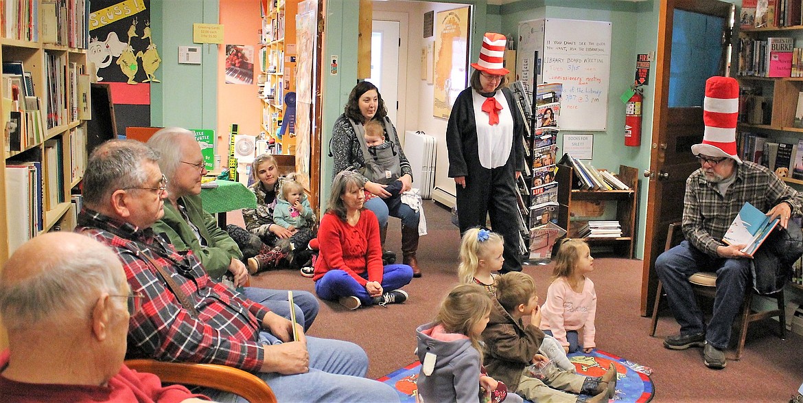 Local veterans and members of the VFW celebrated Dr. Seuss’ birthday by reading to youngsters at the Mineral County Library on March 1 in Superior. (Kathleen Woodford/Mineral Independent)
