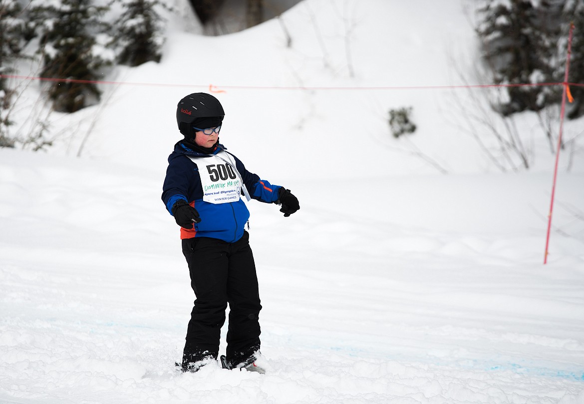 Dominick Mayer of the West Valley Warriors competes in the slalom race at the 2018 Special Olympics Montana Winter Games at Whitefish Mountain Resort.