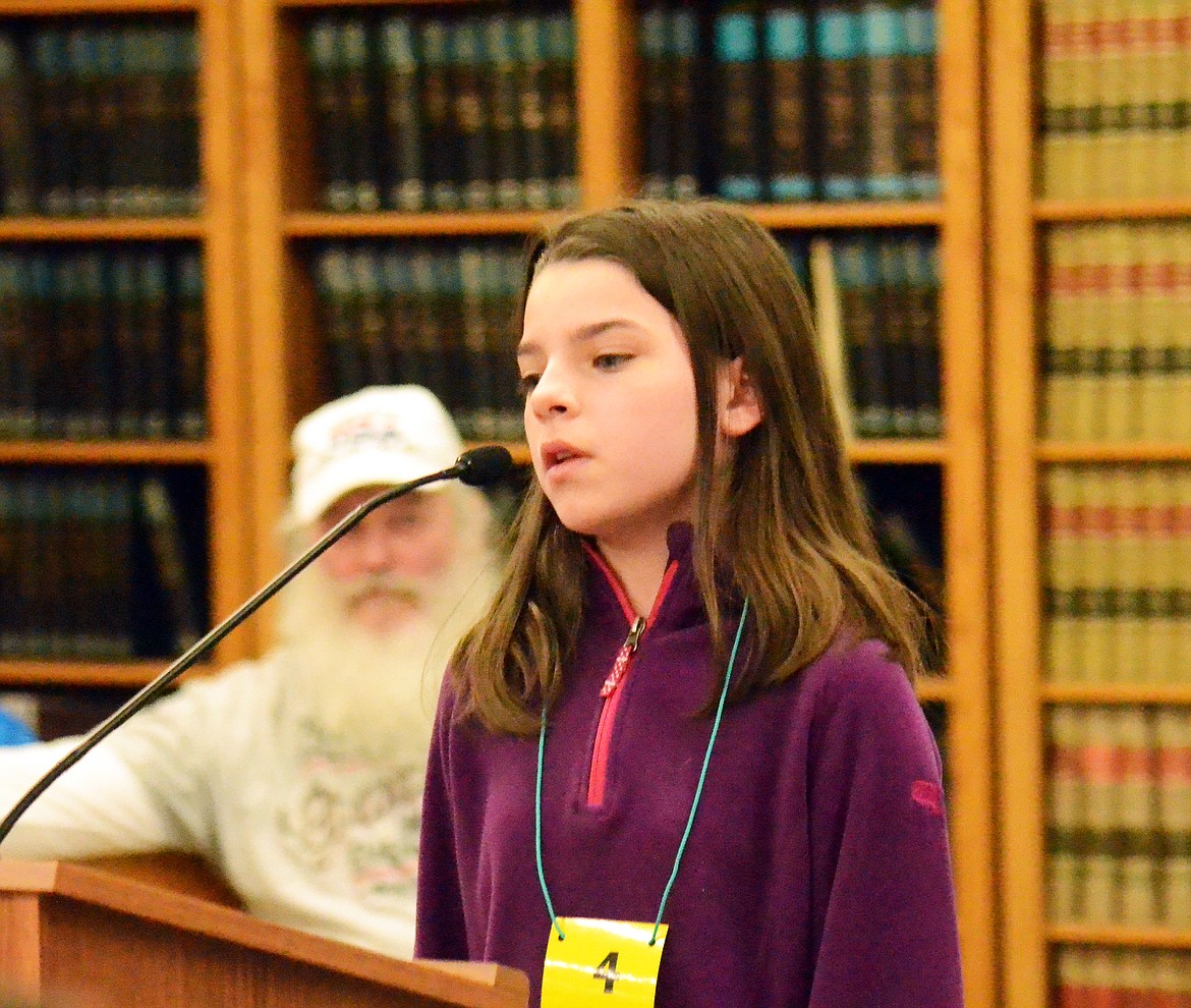 Kaitlyn Ducept of Plains spells her final word &#145;Retrospective&#146; in the final round to take the win. (Erin Jusseaume/ Clark Fork Valley Press)