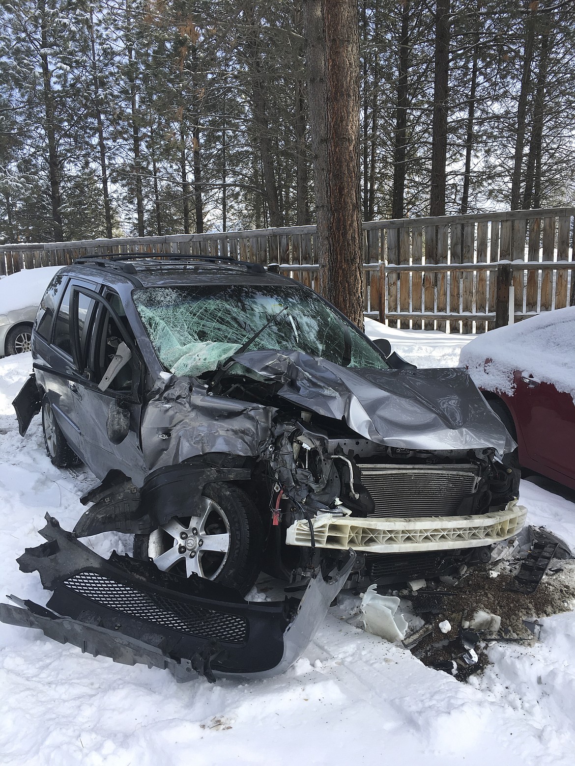 THE DRIVER of a van walked away with non life-threatening injuries Wednesday afternoon after being struck by a truck on U.S. Highway 93 in Pablo. (Ashley Fox/Lake County Leader)