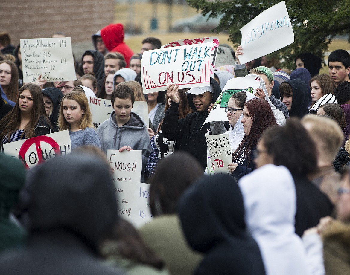 Students at Lake City High School walk out of their classes as part of the National Walkout Day to protest gun violence. (LOREN BENOIT/Press)