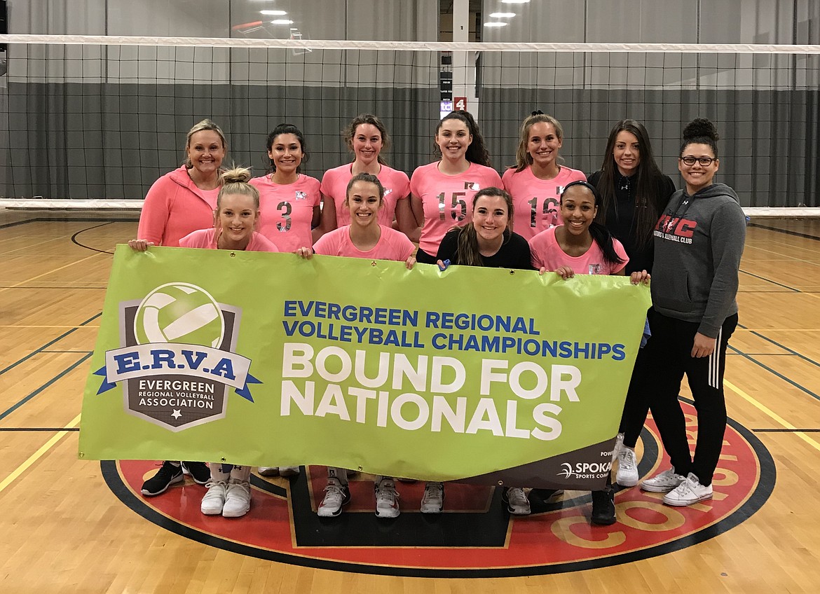 Courtesy photo
The Renovators under-18 team swept through the Evergreen Regional Volleyball U18s on Sunday to advance to the national championships April 27-29 at the Anaheim Convention Center.  Next up is the Denver Crossroads Tournament March 16-18 in Denver. In the front row from left are Arlaina Stephenson, Klaire Mitchell, Reilley Chapman and Kaitlyn White; and back row from left, coach Kari Chavez, Taylor Tarble, Rachael Schlect, Kelly Horning, Tessa Sarff, Allison Munday and coach Mackenzie Hamilton.
