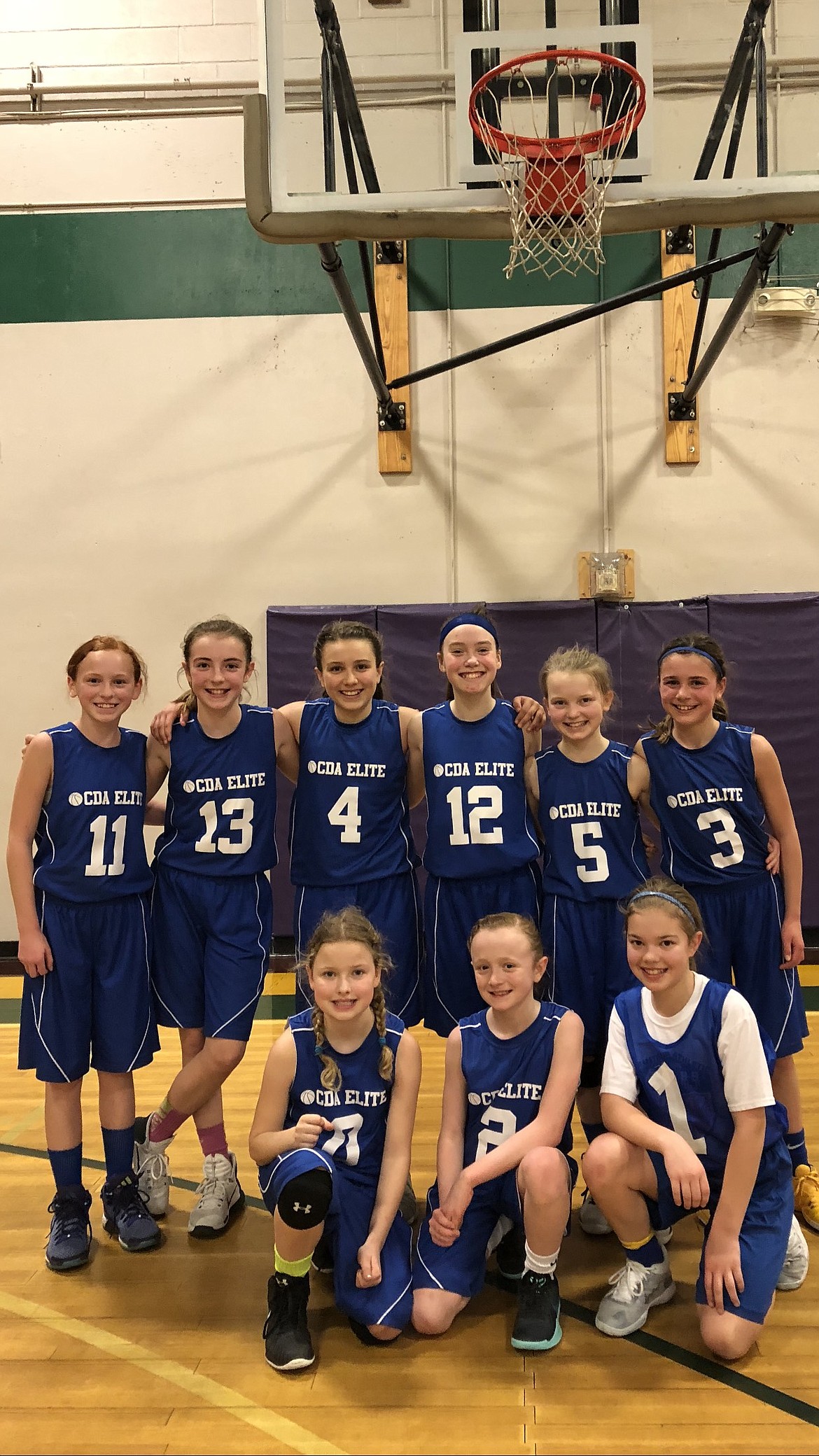 Courtesy photo
The Coeur d&#146;Alene Elite fifth-grade girls basketball team went 4-0 and won the AAU Bring in the Spring tournament March 10-11 at The Warehouse in Spokane. In the front row from left are Kyler Kirking, Mady Riley and Rachel Corette; and back row from left, Adi Murphree, Amalie Larson, Aniston Ewing, Sadie Zimmerman, Gracie Legg and Payton Gray.