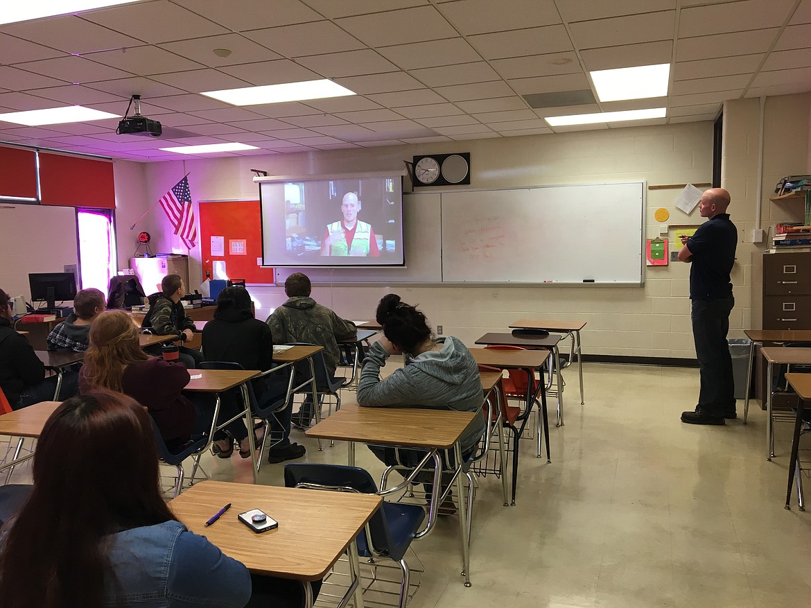 (Photo courtesy PRIEST RIVER LAMANNA HIGH SCHOOL)
Dave Balfanz from Stimson Lumber talked to Priest River Lamanna High School students on what the company provides in a career at Tuesday&#146;s Higher Education Days.