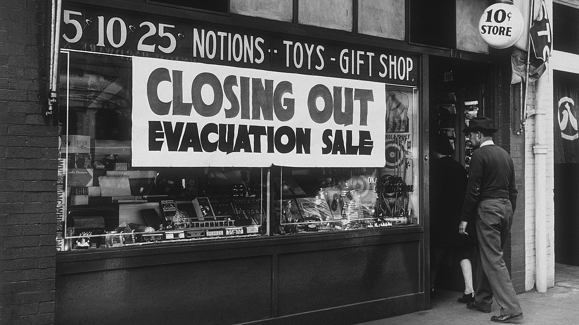 LIBRARY OF CONGRESS
In 1942, Japanese American business owners on the West Coast were ordered to close up and report for internment in detention camps for the duration of World War II; this photo showing Okano Brothers Cut Rate Store in Little Tokyo, Los Angeles.