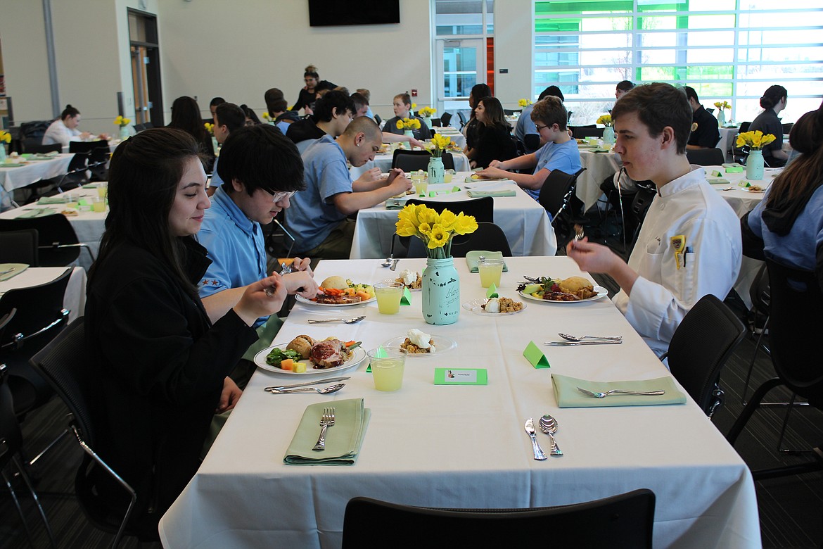 Cheryl Schweizer/Columbia Basin Herald
CB Tech students polished their table skills and practiced the art of conversation at the &#145;manners meal&#146; Friday.