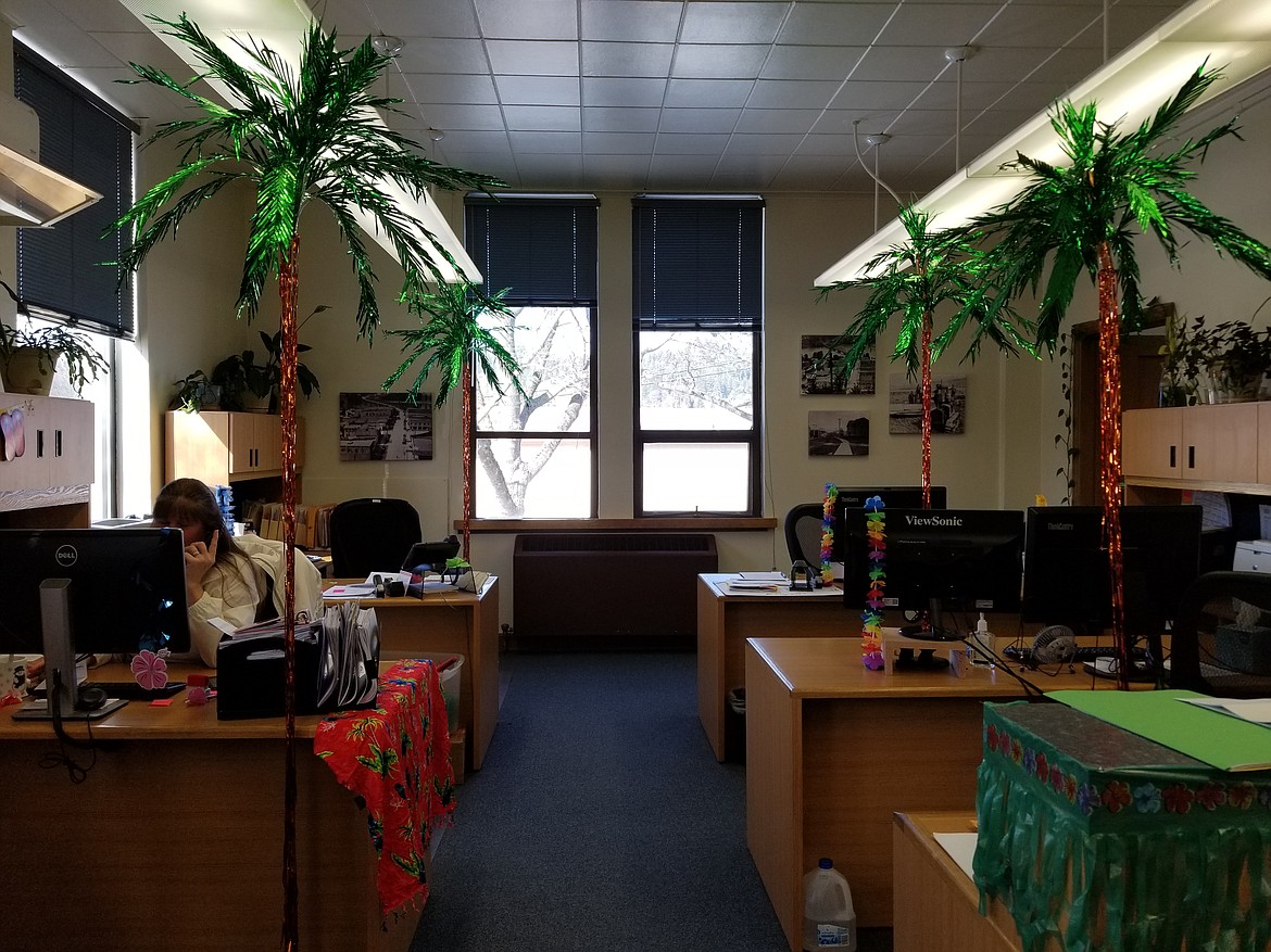 Photo by Mandi Bateman
It&#146;s not Hawaii without palm trees! The courthouse was ready to to celebrate Hawaiian Days.