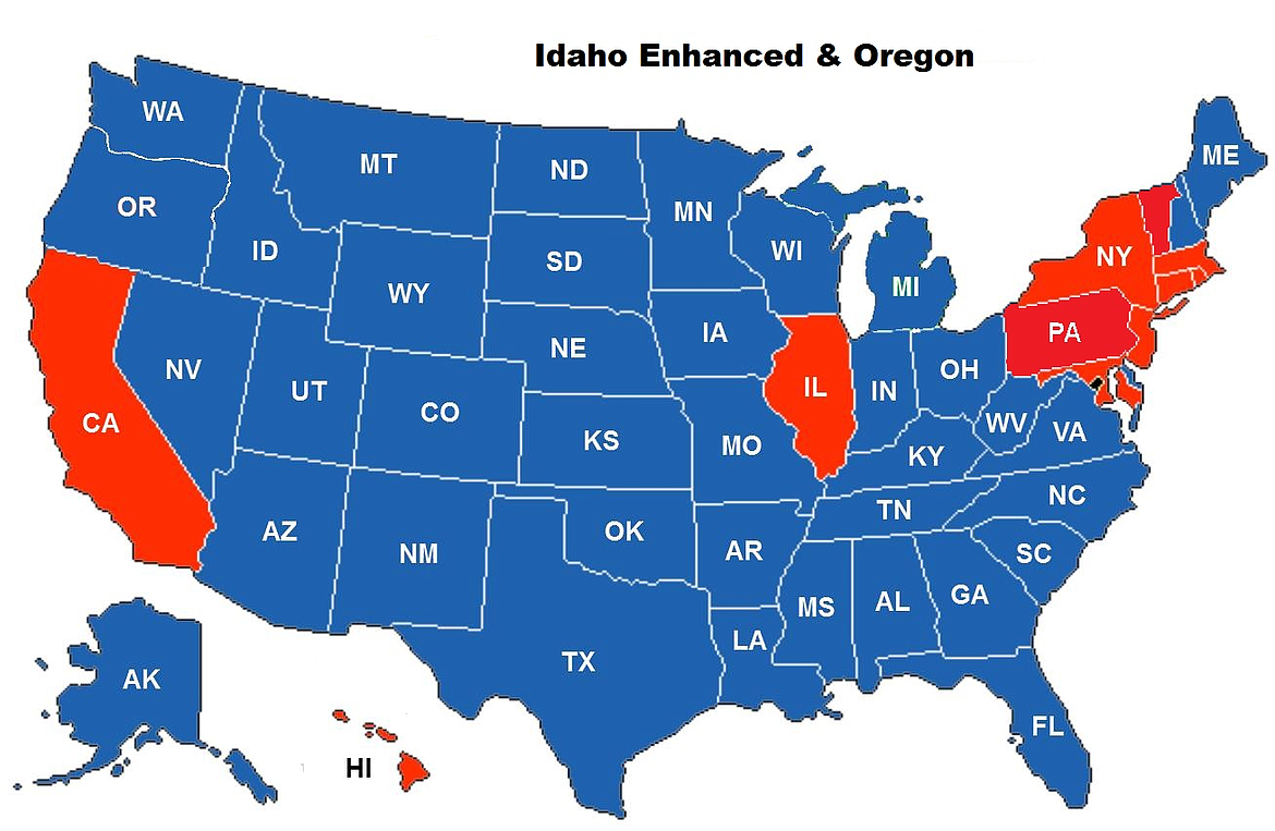 Enhanced Concealed Carry Graphic-Red States do NOT reciprocate with Idaho.