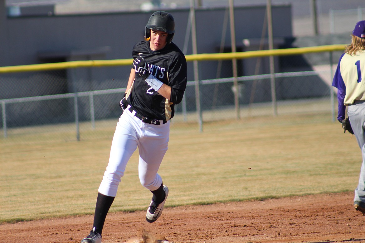 Shelli Worsham/courtesy photo - Sawyer Jenks rounds the bases during Saturday's doubleheader against Goldendale.