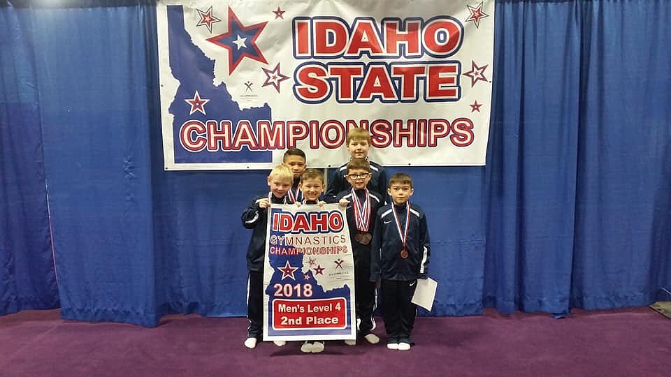 Courtesy photo
Avant Coeur Level 4 boys took second place at the recent state gymnastics championships in Boise. In the front row from left are Cash Crateau, Brayson Moore, Joey Righello and Dylan Coulson; and back row from left, John Glinski and Collin Scott.