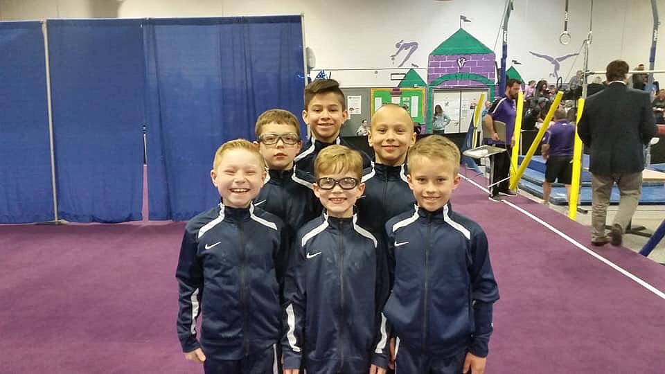 Courtesy photo
Team Avant Coeur Gymnastics Level 5 boys placed second as a team at the recent state championships in Boise. In the front row from left are Lennox Radford, Hudson Petticolas and Malachii Organ; second row from left, Blake Laird and Conan Tapia; and rear, Aidan Rodebaugh.