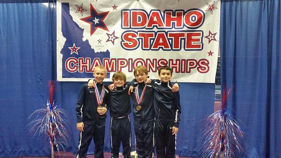 Courtesy photo
Team Avant Coeur Level 6 and 7 boys competed at the recent state gymnastics championships in Boise. From left are Brandon Decker, Cameron Baker, Elijah Lakko and Grayson McKlendin.