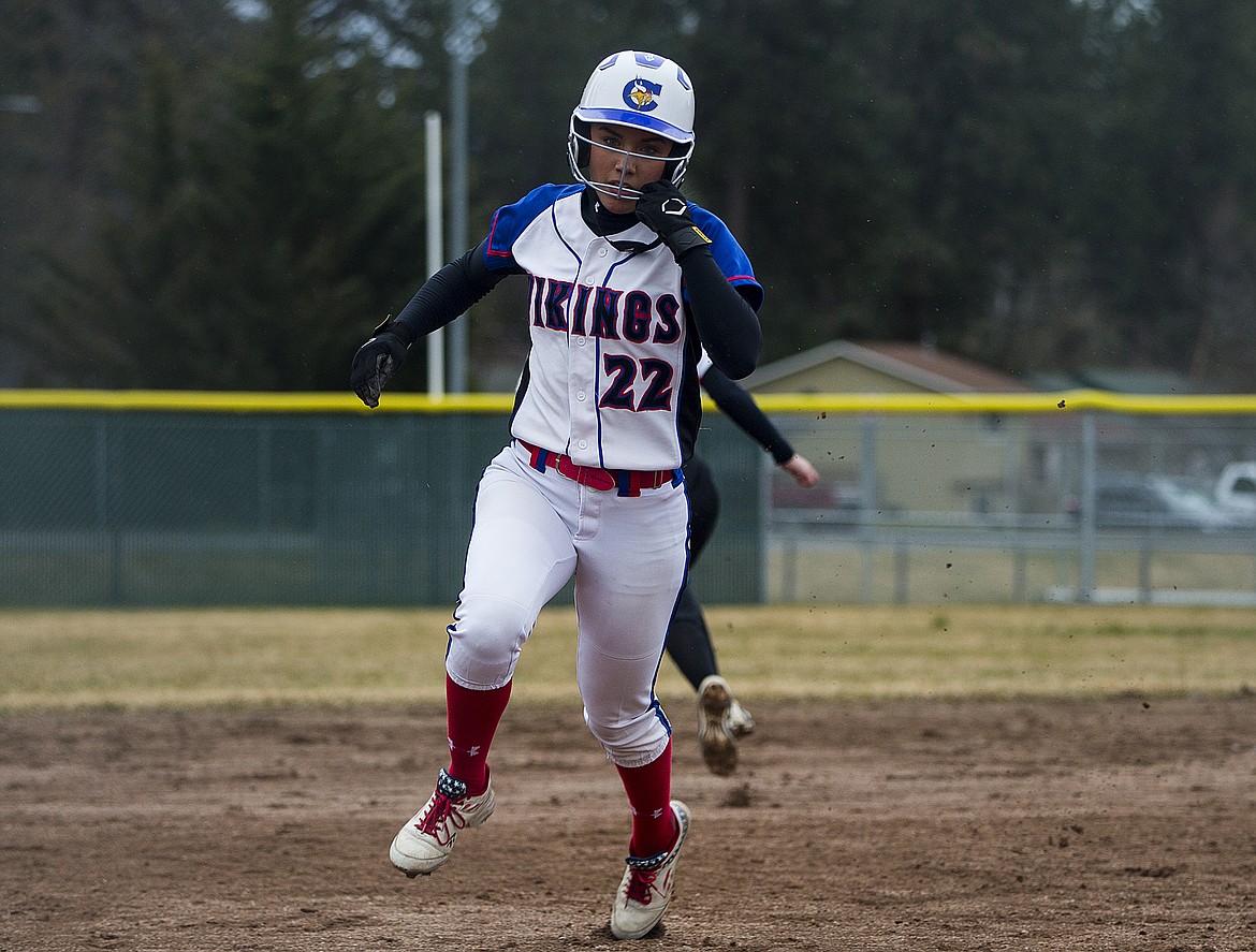 Coeur d&#146;Alene High 
baserunner 
Kaylin Donovan rounds third base on her way to score against 
West Valley in Wednesday&#146;s game at Coeur d&#146;Alene High School.