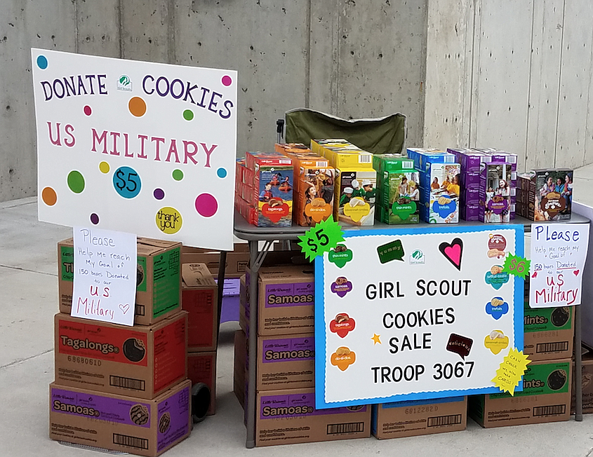 Girl Scout cookie stands like this one in Coeur d&#146;Alene will be popping up over the next few weeks. (Courtesy photo)