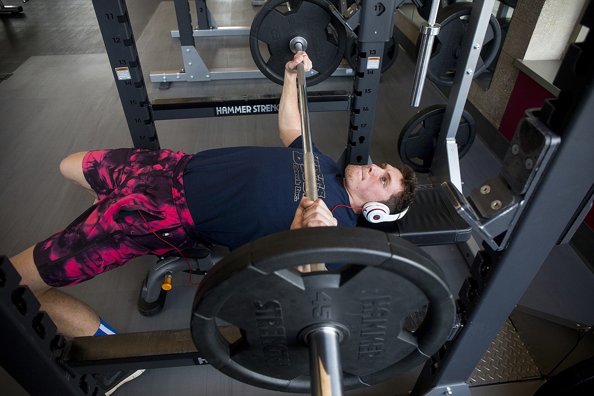 North Idaho College freshman Nolan Halverson worksout Tuesday afternoon at NIC&#146;s Student Wellness and Recreation Center.  Kootenai County is currently No. 10 out of the 42 counties ranked in the ninth annual &#147;County Health Rankings&#148; published by the Robert Wood Johnson Foundation, which includes data from several categories, including housing, clinical care, the environment, education and jobs. (LOREN BENOIT/Press)