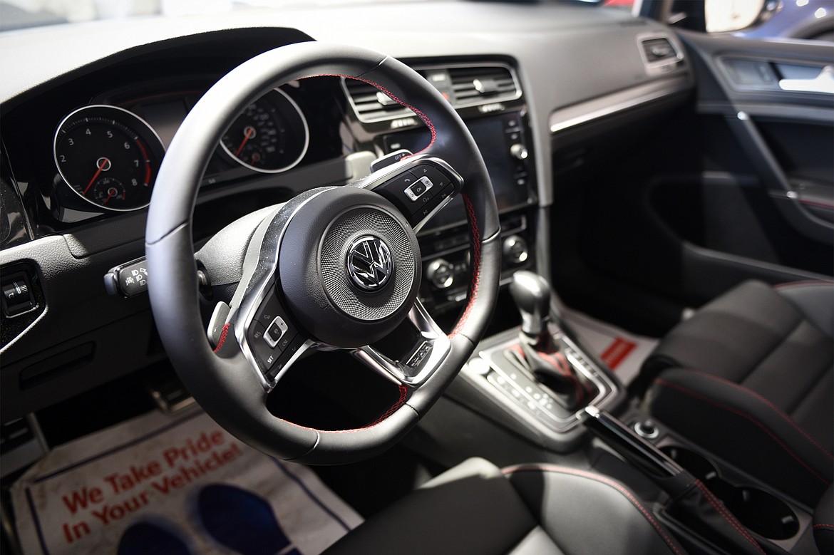 Interior of a 2018 Volkswagen Golf GTI for sale at Kalispell Volkswagen on Thursday.