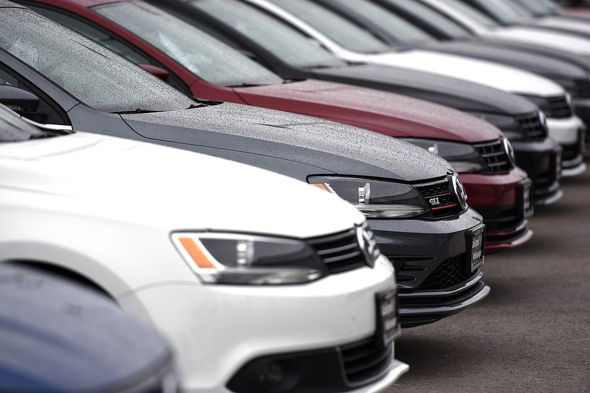 Volkswagens lined up on the lot at Kalispell Volkswagen on Thursday, March 22. (Casey Kreider/Daily Inter Lake)