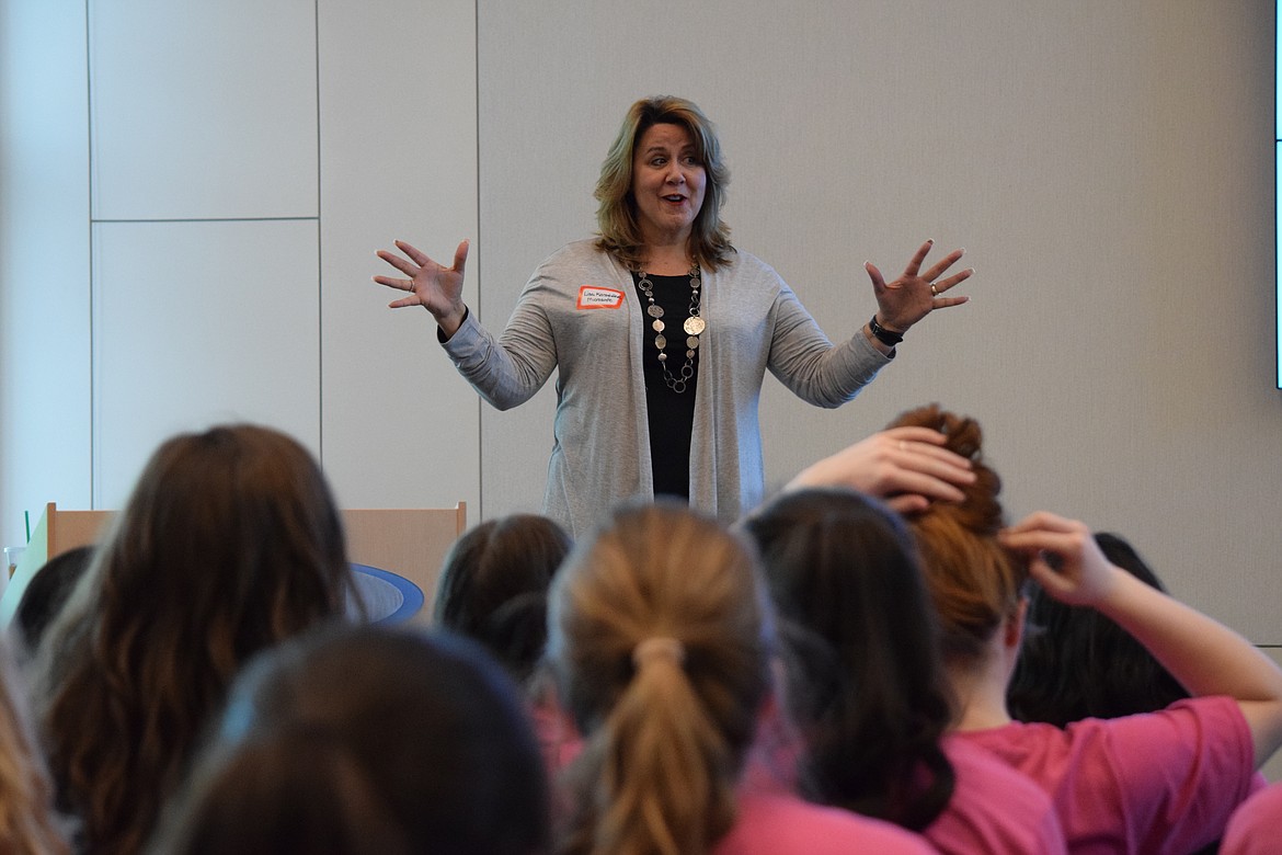 Charles H. Featherstone/Columbia Basin Herald
Lisa Karstetter of Microsoft talks about possibilities in computer science to a group of Moses Lake middle schoolers on Tuesday at CB Tech.