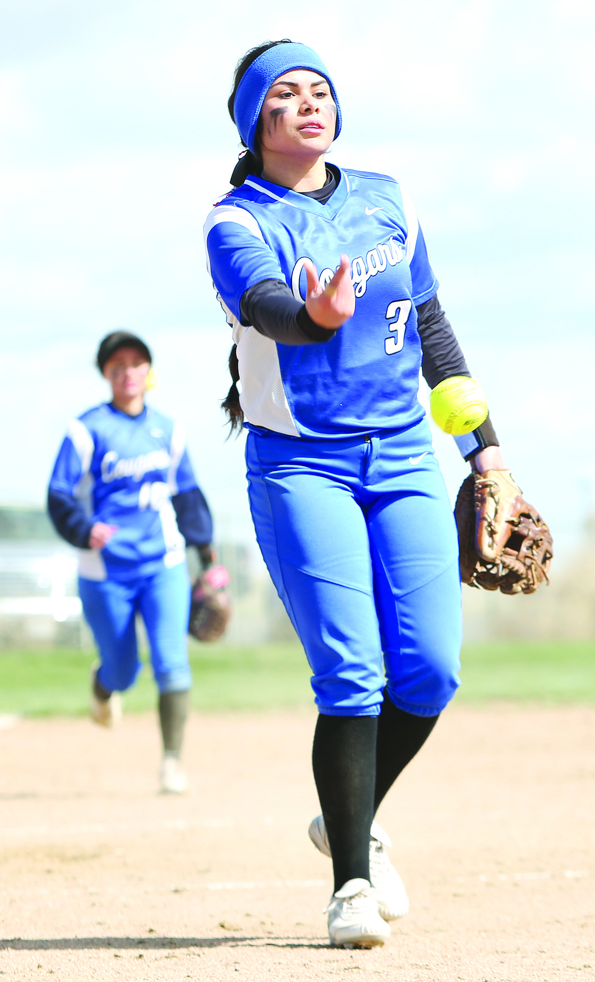 Connor Vanderweyst/Columbia Basin Herald
Warden pitcher Jizelle Pruneda flips the ball to first base for an out against Connell.