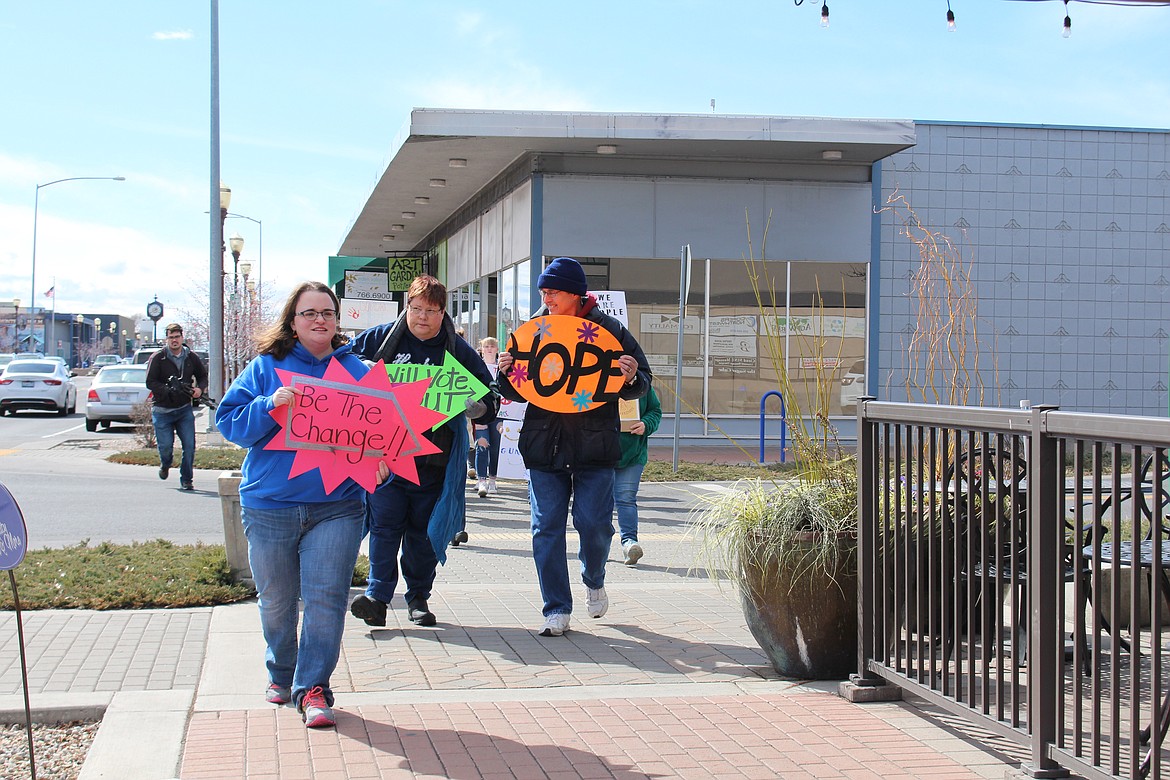 Cheryl Schweizer/Columbia Basin Herald
Marchers walked through Moses Lake Saturday to bring attention to gun violence in schools.