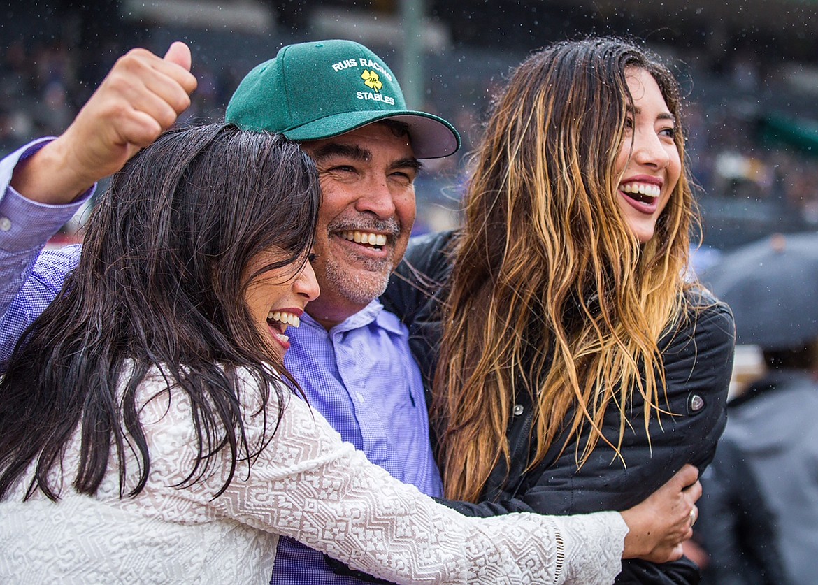 Columbia Falls developer Mick Ruis, his wife Wendy, left, and his daughter, Shelbe, celebrate their horse  Bolt d&#146;Oro&#146;s victory at the San Felipe Stakes on March 10. (Photo provided)