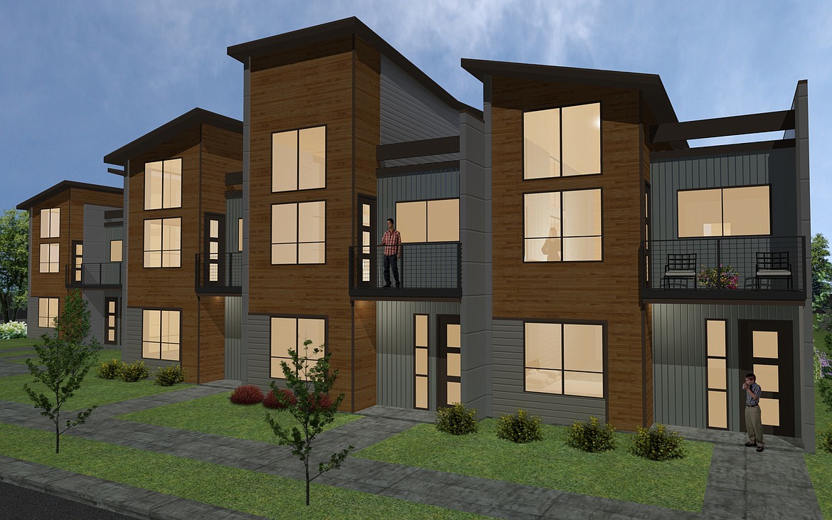 An architectural rendering shows the design of the Alta Views townhomes in Whitefish.