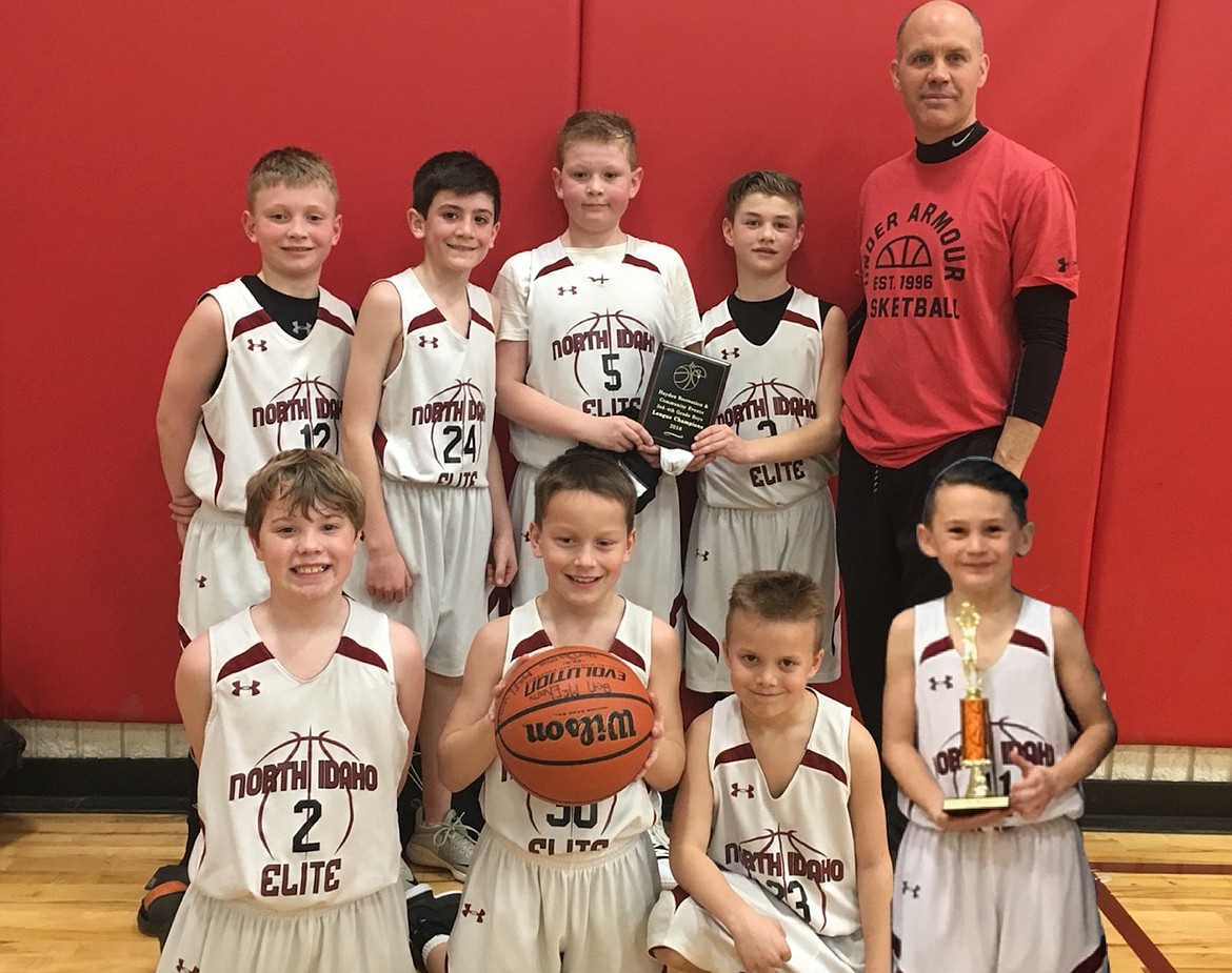 Courtesy photo
The North Idaho Elite third-grade boys basketball team finished 8-0 to win the 2018 Hayden competitive league championship. They finished the year 20-1 overall. In the front row from left are Marshall Tomlinson, Ben McElvany, Maddox Lindquist and Brett Johnson; and back row from left, Jackson Hackett, Wyatt Carr, Jordan Carlson, Britton Johnston and coach Royce Johnston.