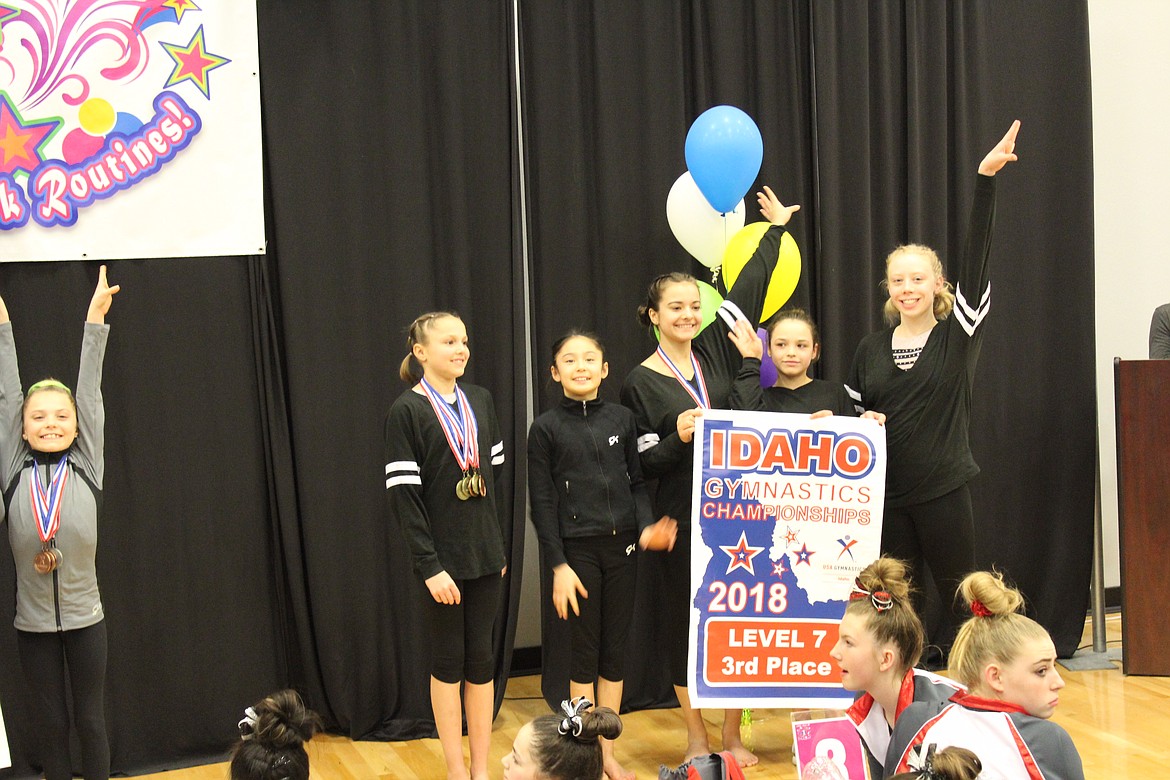 Courtesy photo
Avant Coeur Level 7s took third place at the state gymnastics championships in Pocatello. From left are Madalyn McCormick, Maiya Terry, Ellie Cook, Danica McCormick and Emma Childs.