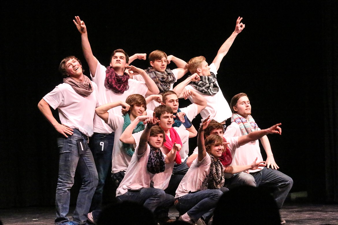 Photo by MANDI BATEMAN
The eleven competitors during the beginning part of the Mr. BFHS show.