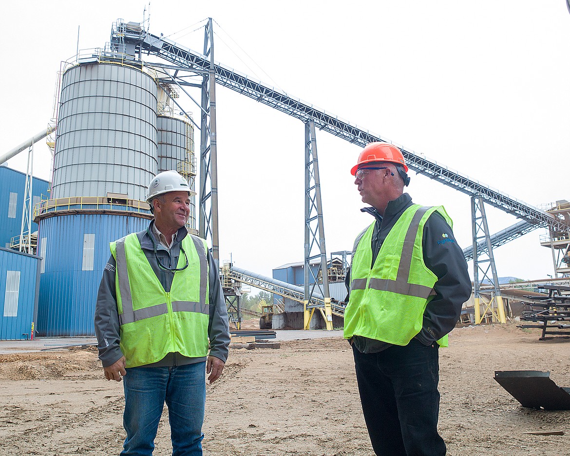 Congressman Greg Gianforte, right, and F.H. Stoltze Land and Lumber Co. general manager Chuck Roady during a tour of the plant in this file photo. (Hungry Horse News)