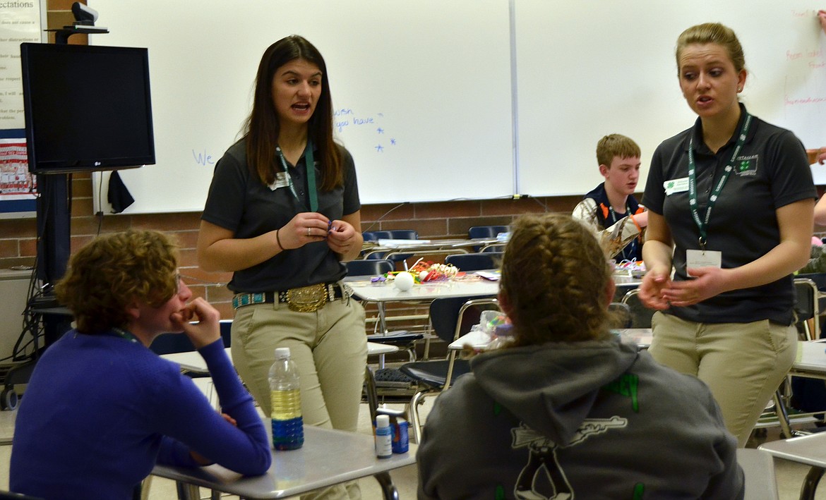 4-H State Ambassadors Andrea Rutledge of Choteau and Schuyler Germann Gallatin County speak to one of the smaller groups in the &#147;It&#146;s not Magic&#148; seminar at Thompson Falls High School. (Erin Jusseaume photos/ Clark Fork Valley Press)