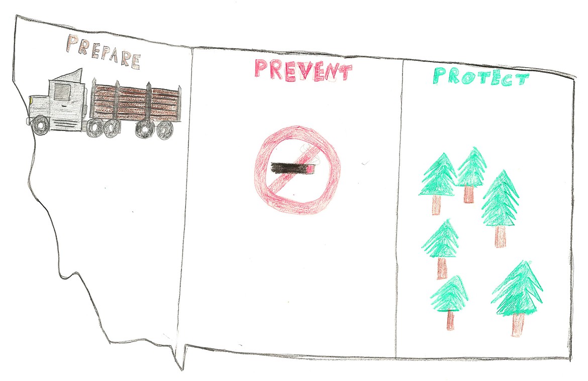 This image from Jonus Holm, a sixth-grade student of Mrs. Roloff at Fortine School, placed second in the intermediate division, grades 4-6, in the annual &#147;Keep Montana Green&#148; art contest, which is facilitated by the Montana Department of Natural Resources and Conservation.