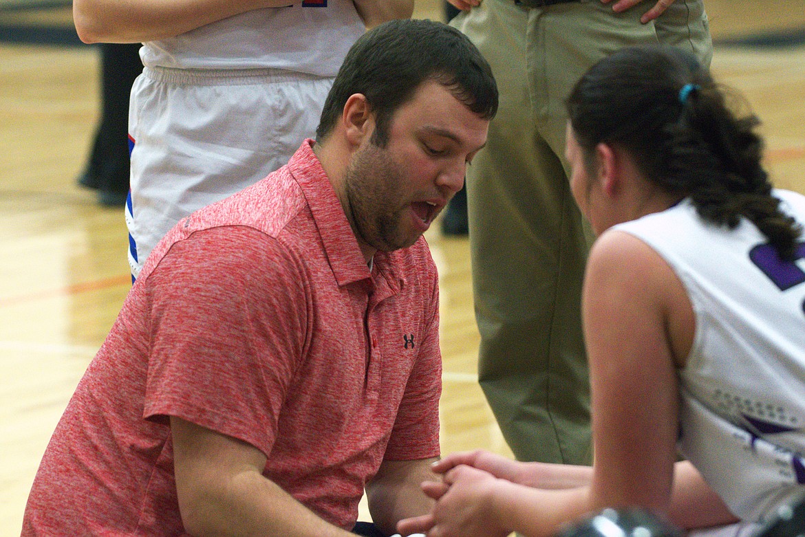 RONAN CHIEFS head coach Mitchell Wassum talks to his team during the Mission Mountain All-Star game Thursday night at Ronan Events Center. (Jason Blasco/Lake County Leader)