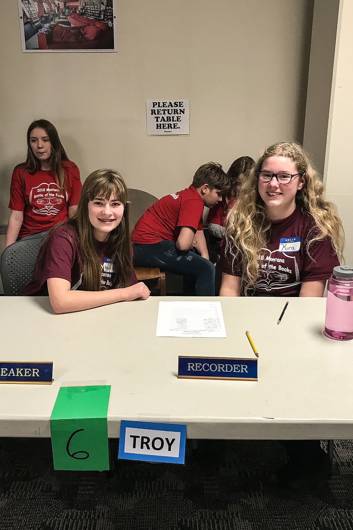 Troy Public Schools 7th-8th grade duo of Kiralynn Newton and Abigail Osborn tied for second place during the first Montana Battle of the Books.
(Ben Kibbey/The Western News)
