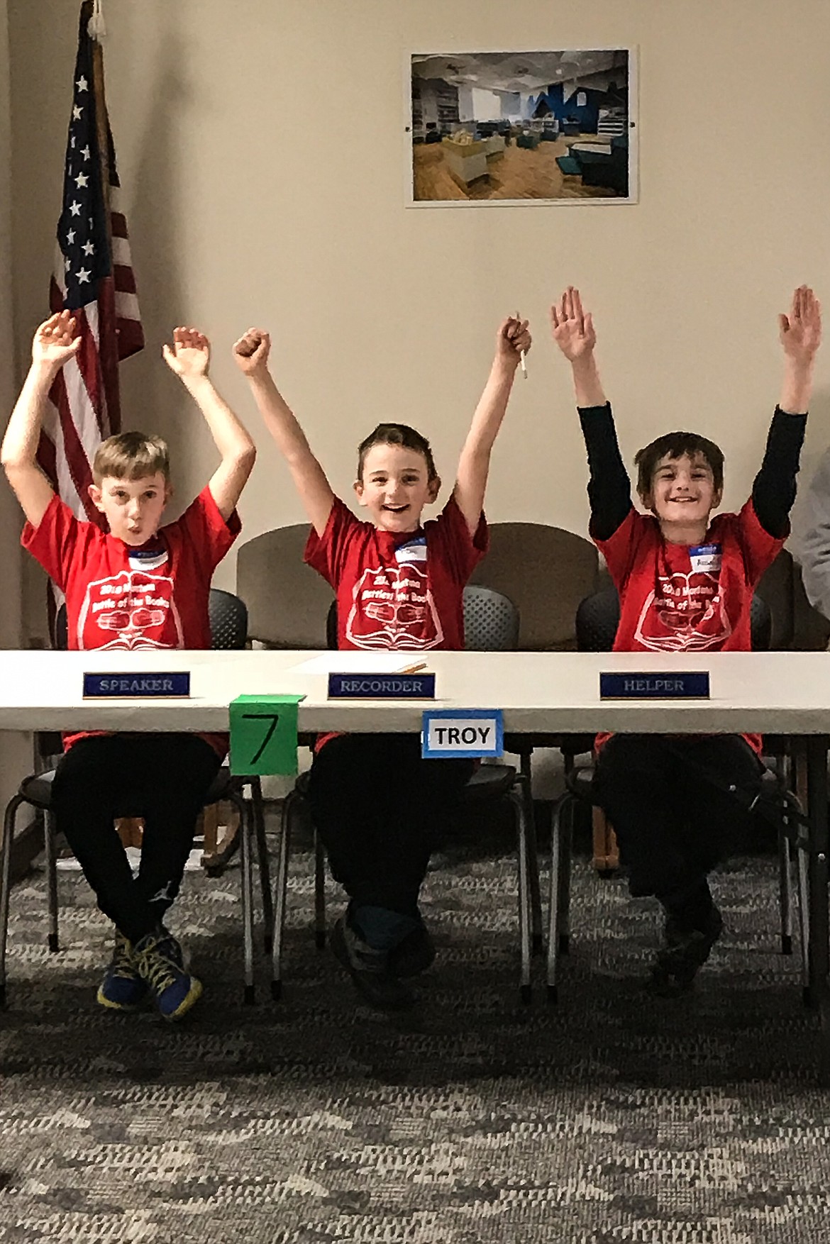 Troy Public Schools 3rd-4th grade team of Dimitri Walenter, Elijah Garcia and Anson Goucher placed fifth of seven teams during the first Montana Battle of the Books. (Ben Kibbey/The Western News)