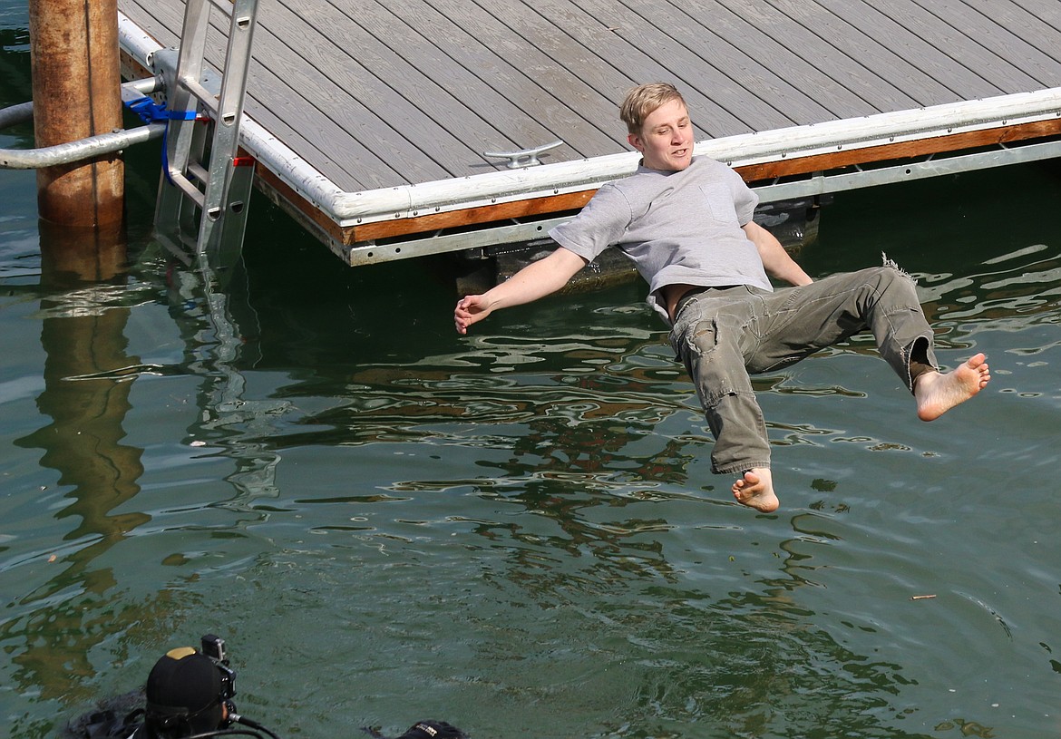 Photo by MANDI BATEMAN
Boundary Search and Dive Rescue Team volunteer Evan Phillips takes the plunge.