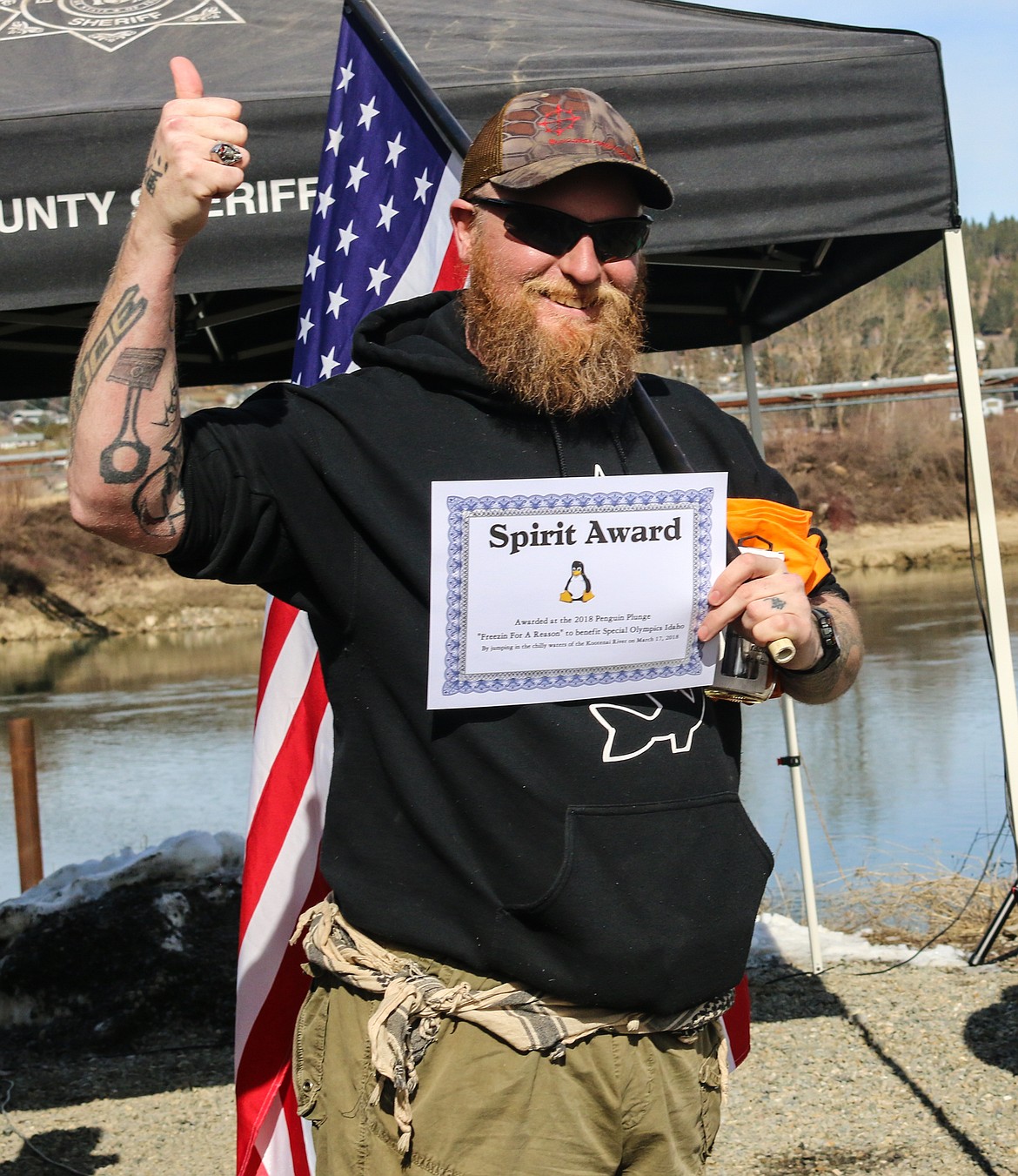 Photo by MANDI BATEMAN
The Spirit Award went to Tom Chaney, for his plunge in the eagle mask.