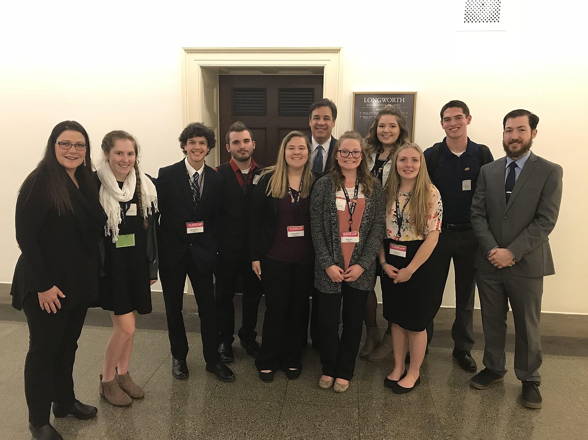 (Courtesy Photo)
Trip to Raul Labrador's office in DC. Left to right: Gina Brown (teacher), Abigail Gorton, Brandon Beckle, Michael Cardinal, Michaela Worley, Representative Raul Labrador, Bailey Jenkins, Katie Onstott, Gracie Jones, Reece Bell, and Tyler Warner (teacher).