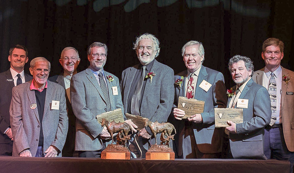 The MontanaPBS historical documentary &#147;C.M. Russell and the American West&#148; earned a prestigious award, the C.M. Russell Heritage Award for Storytelling from the C.M. Russell Museum. Fourth from the left to right is Aaron Pruitt, Paul Zalis, William Marcus, and Gus Chambers. (Photo courtesy Montana PBS).