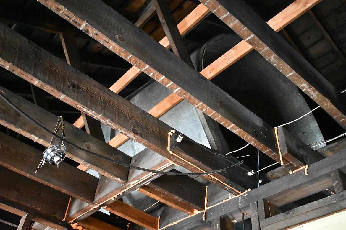 The original water tank in the ceiling of the third floor of Hotel Libby, exposed when the ceiling was removed. Owner Gail Burger said that the disused tank will be left in place since removal would be too destructive. (Ben Kibbey/The Western News)