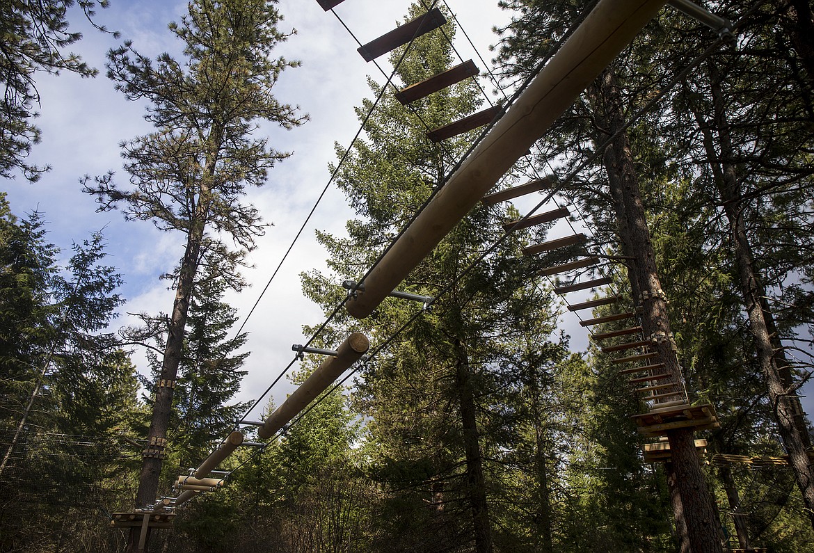 In some places the aerial adventure park climbs nearly 70 feet up.