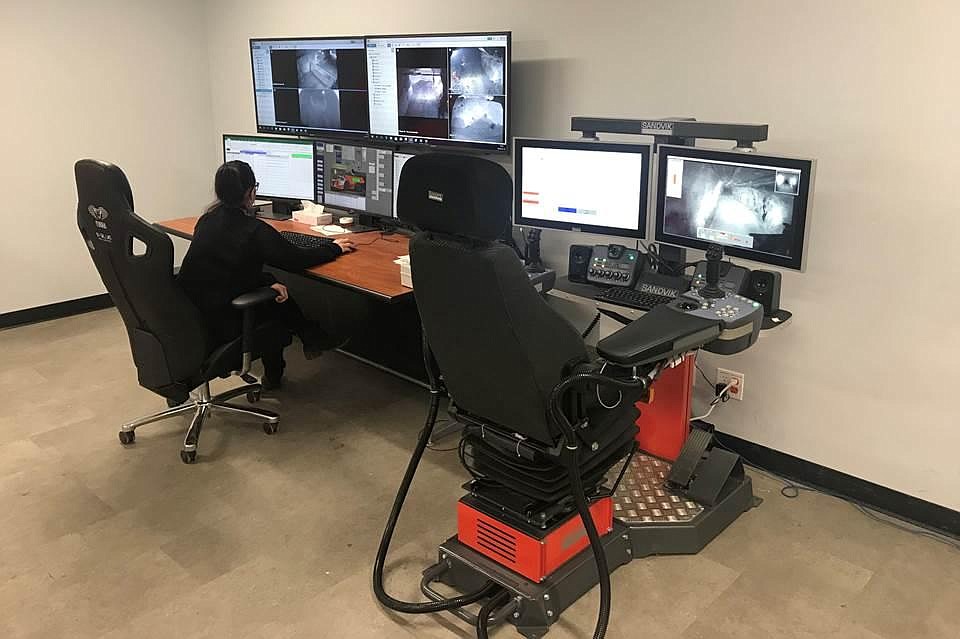 The new control room at Casa Berardi lets an operator in an office above ground control and monitor equipment running 1,000 feet below the surface.

Photo courtesy of HECLA MINING CO.