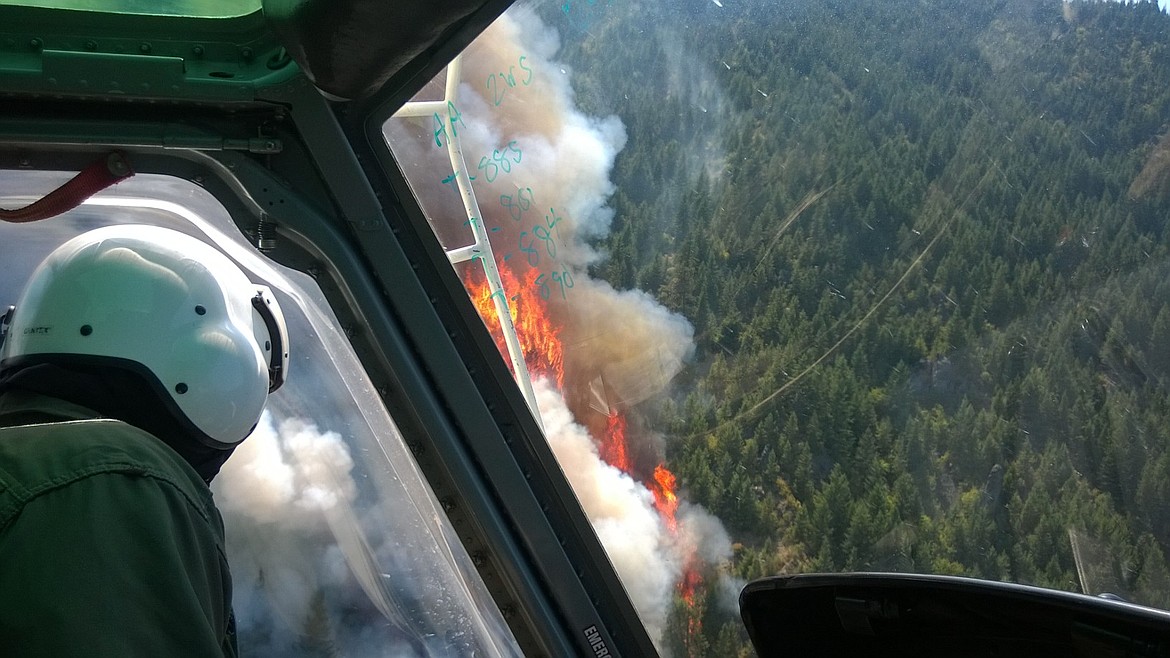 Photos courtesy of U.S. FOREST SERVICE
The 2015 Cape Horn Fire in Bayview visible from this firefighting helicopter cost more than $6 million to extinguish. GNA projects hope to reduce fire fuels.